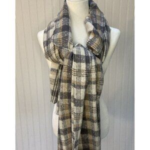 St. John's Bay NWT Lauren Plaid Gray Creme Tan Scarf Soft Brushed Shawl …